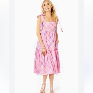 Lilly Pulitzer Pink Plaid Sleeveless Midi Dress